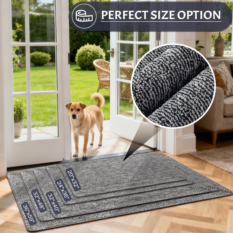 REFETONE Indoor Doormat, Front Door Mat 24"x36" Absorbent Rubber Backing Non Slip Back Door Mats, Washable Low-Profile Inside Floor Mat Door Rugs for Entryway, Resist Dirt Mud Mat for Dogs, Black - Image 5